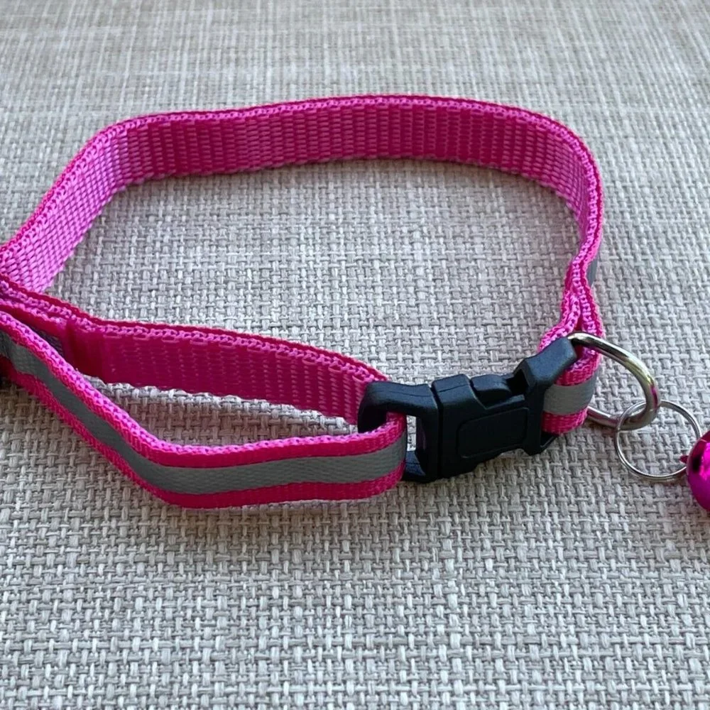 Cat Collar With Bell Rose Red Reflective Breakaway Nylon Cat Safety Collar Adjus
